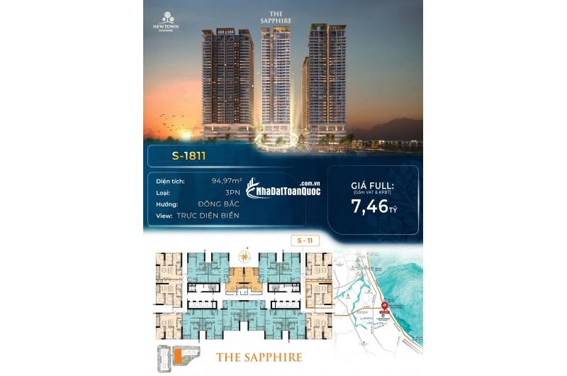 Căn hộ trực diện biển dự án NEWTOWN DIAMOND ĐÀ NẴNG 3PN GIÁ 7.46 TỶ